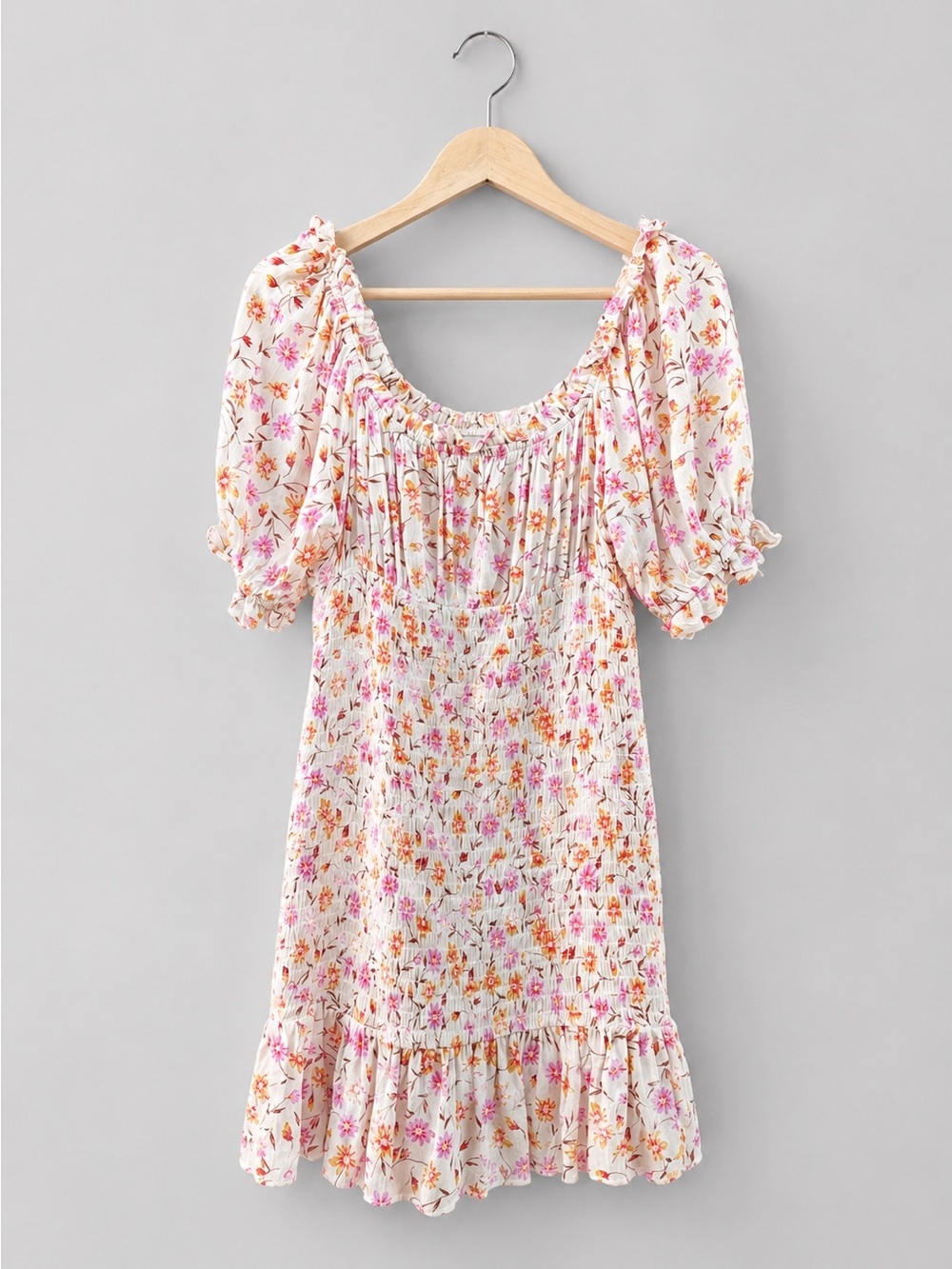 Lily Rose Floral Smocked Puff Sleeve Mini Dress Cottagecore Coquette Size L
